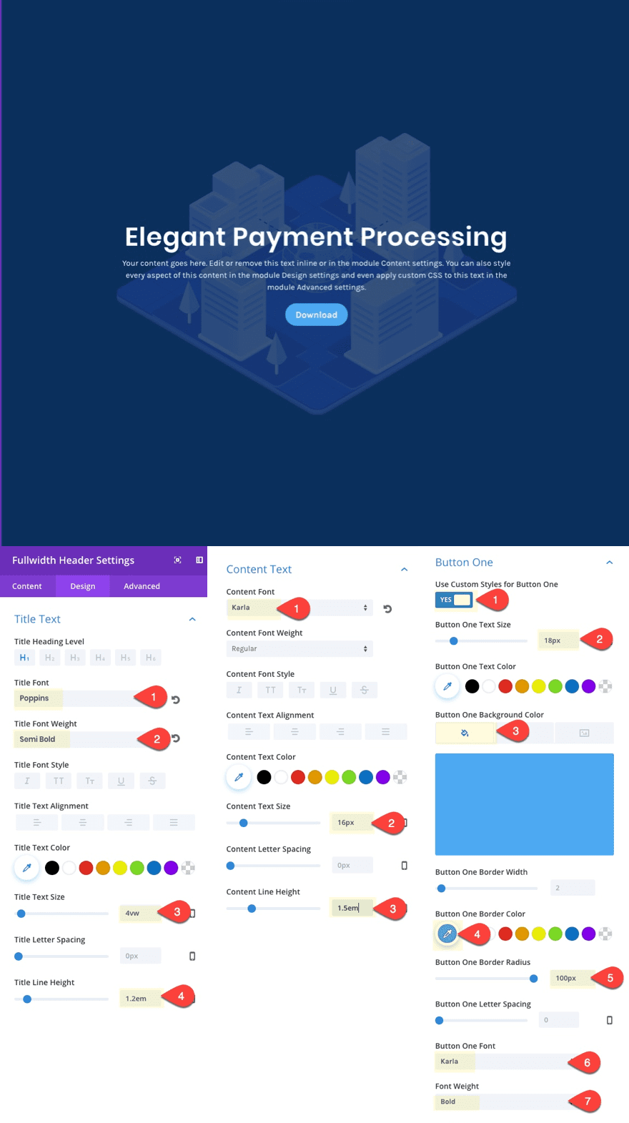 scroll button fullwidth header design settings