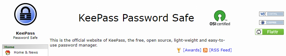 The KeePass homepage.