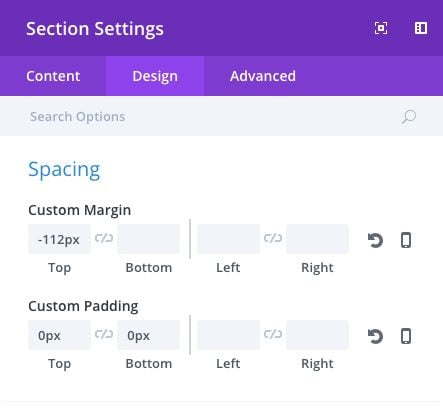 scroll button section settings