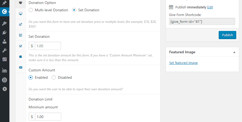 Setting a custom donation amount.