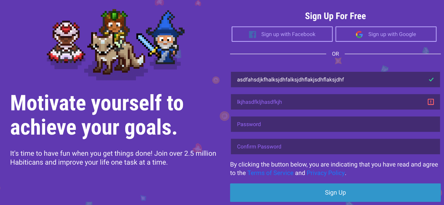 The Habitica homepage.