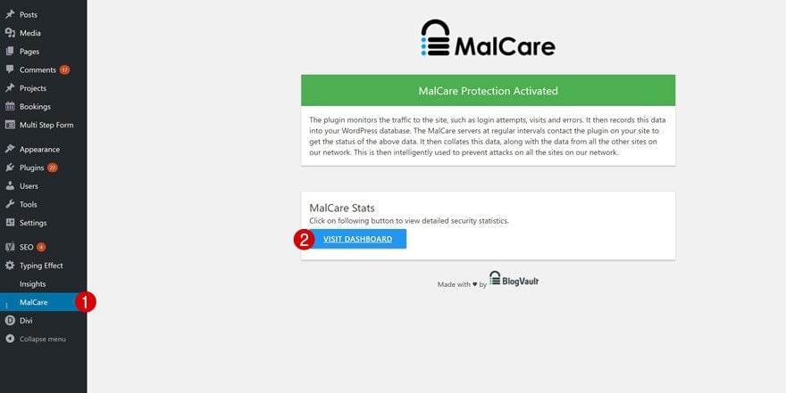 Malcare dashboard