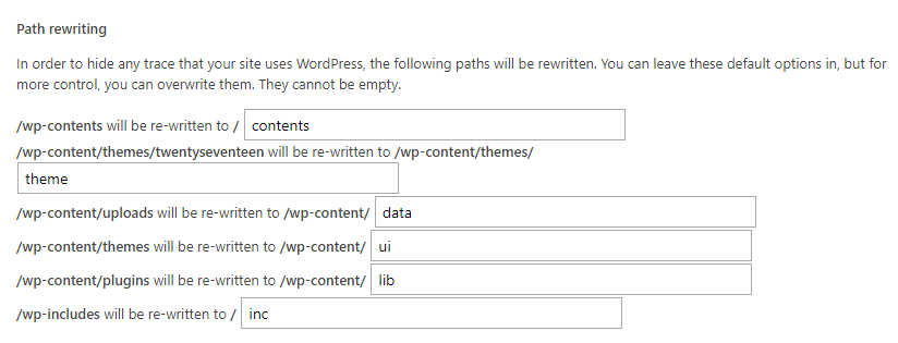 Obscuring your WordPress settings.