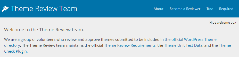 The WordPress Theme Review Team page.
