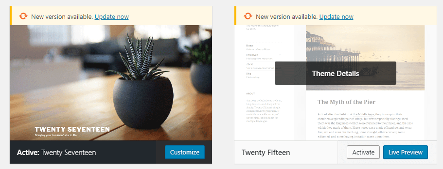 Switching active themes in WordPress.