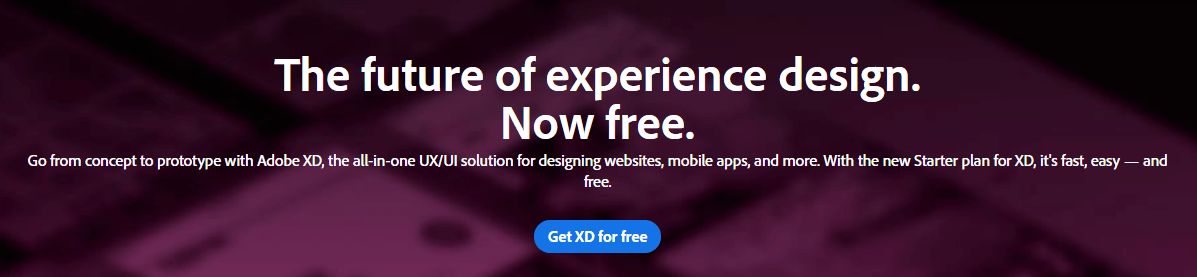 The Adobe XD homepage.