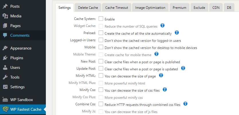 Locating the Delete Cache tab.