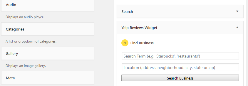 Placing the Yelp widget.