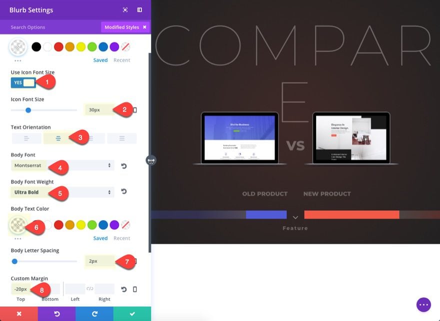 product comparison chart