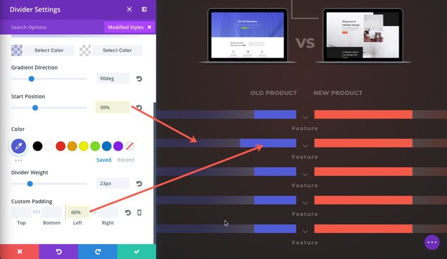 product comparison chart