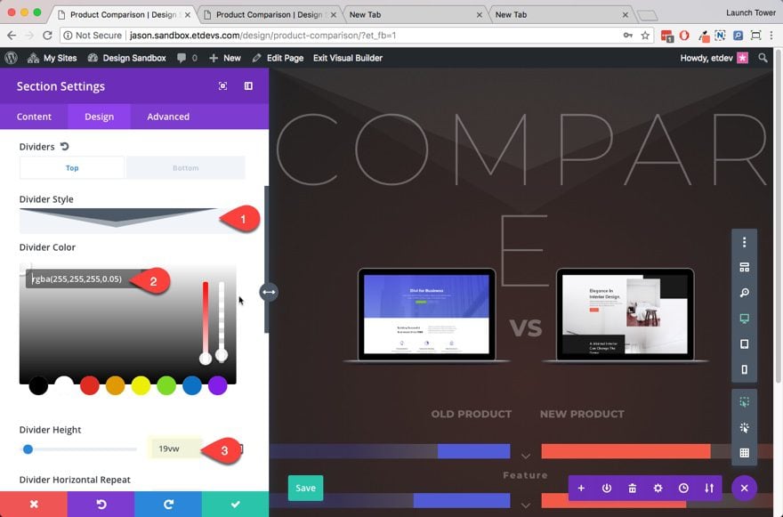 product comparison chart