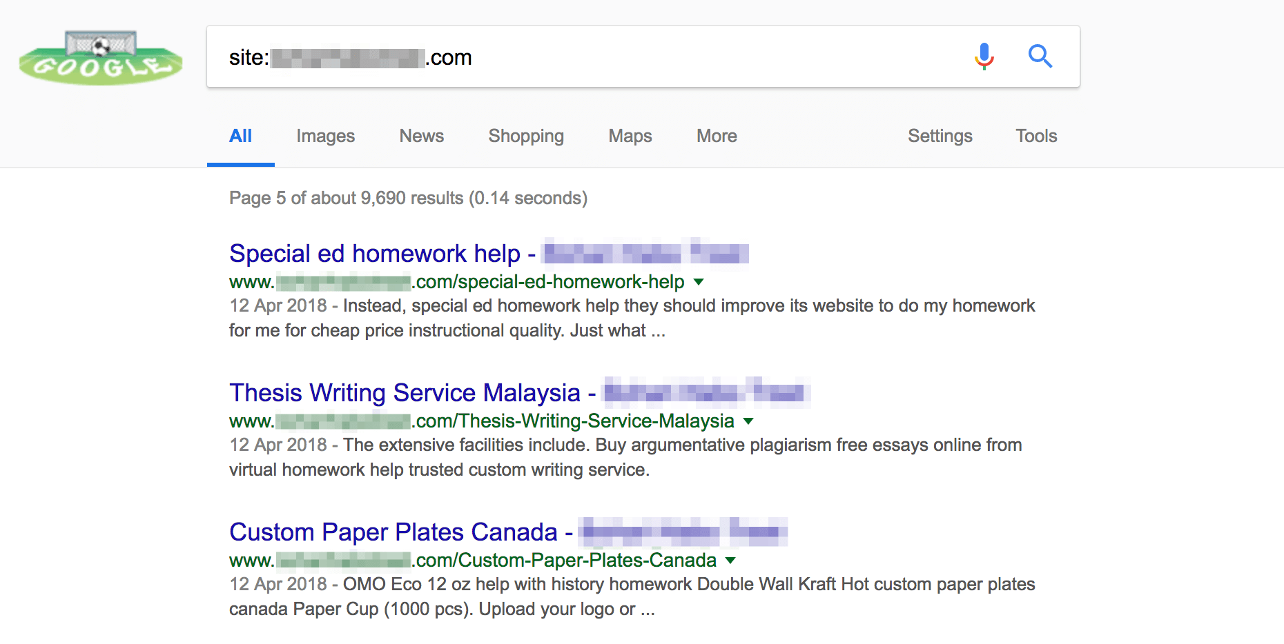 An example of spam pages created by BabaYaga in Google results.