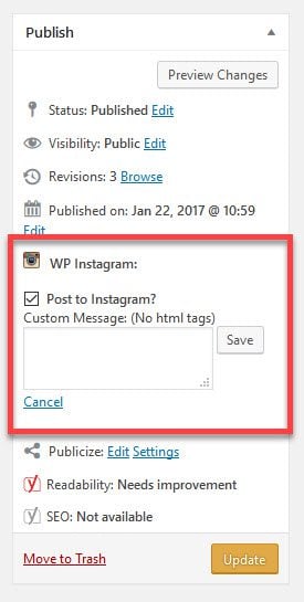 Posting Automatically from WordPress to Instagram