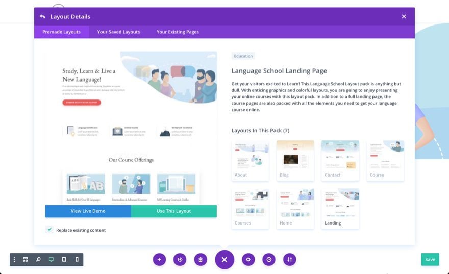 language school Divi layout pack