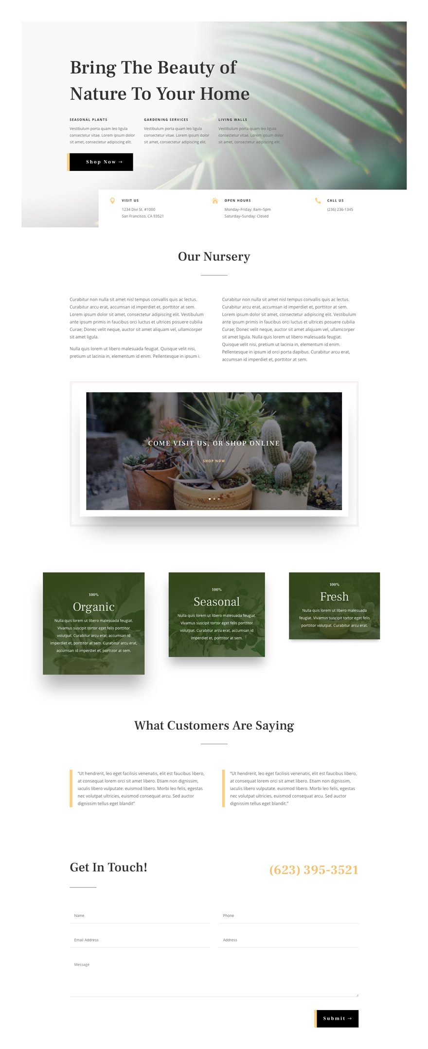 plant nursery Divi Layout Pack