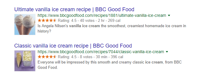 Two examples of rich snippets.
