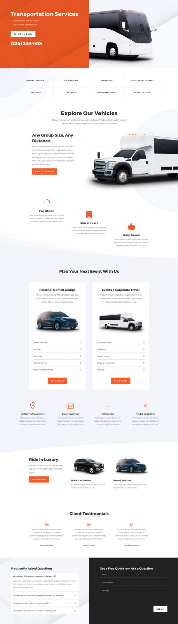 Transportation Services Layout Example Get a FREE Transportation Services Layout Pack for Divi