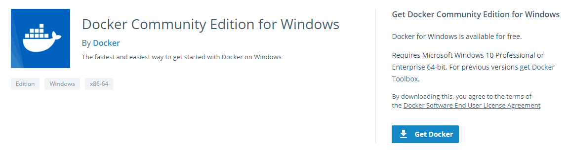 Downloading the Windows version of Docker,