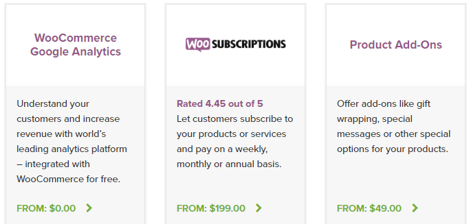 A few examples of WooCommerce extensions.
