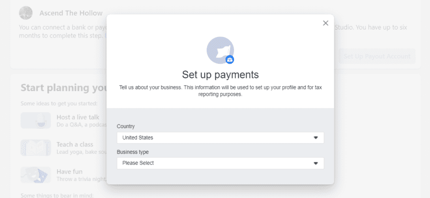 Setting up payments with Facebook.