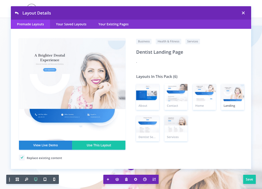 divi dentist layout pack