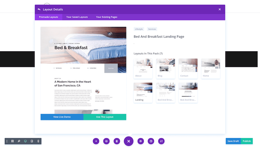 divi bed and breakfast layout pack