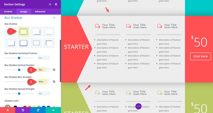 divi horizontal pricing tables