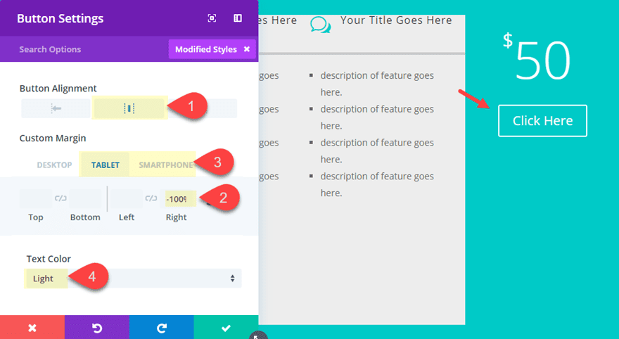 divi horizontal pricing tables