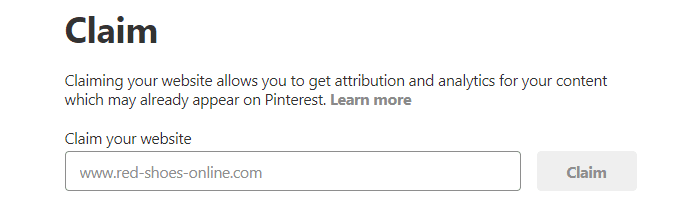 Claiming your website on Pinterest.