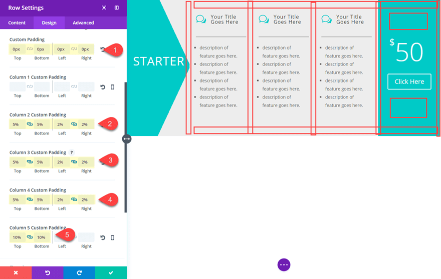 divi horizontal pricing tables