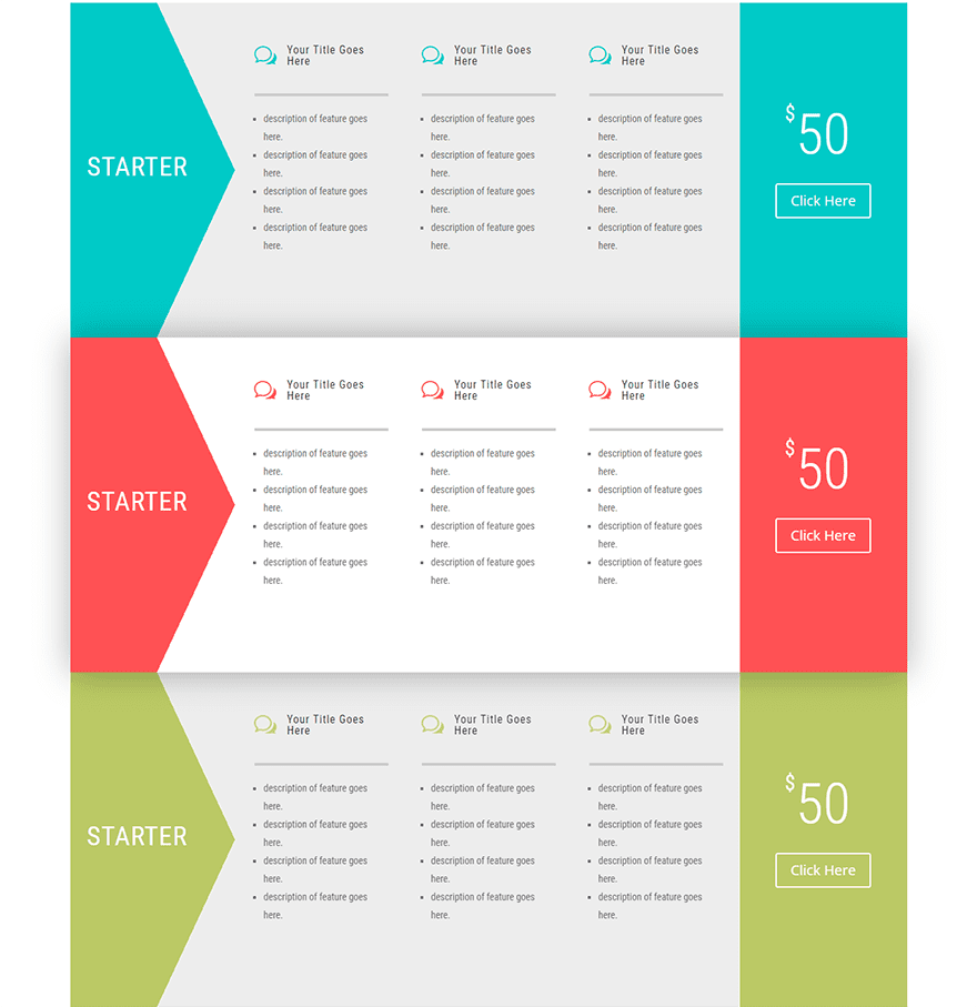 divi horizontal pricing tables