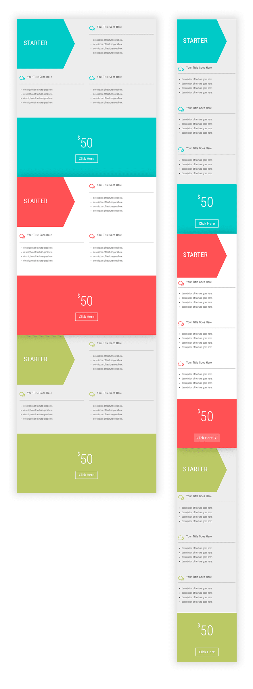 divi horizontal pricing tables