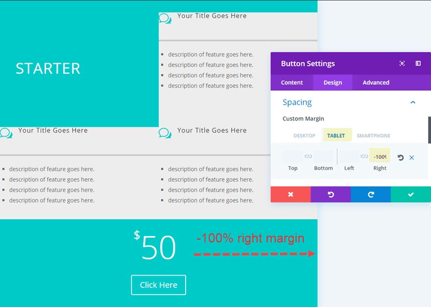 divi horizontal pricing tables