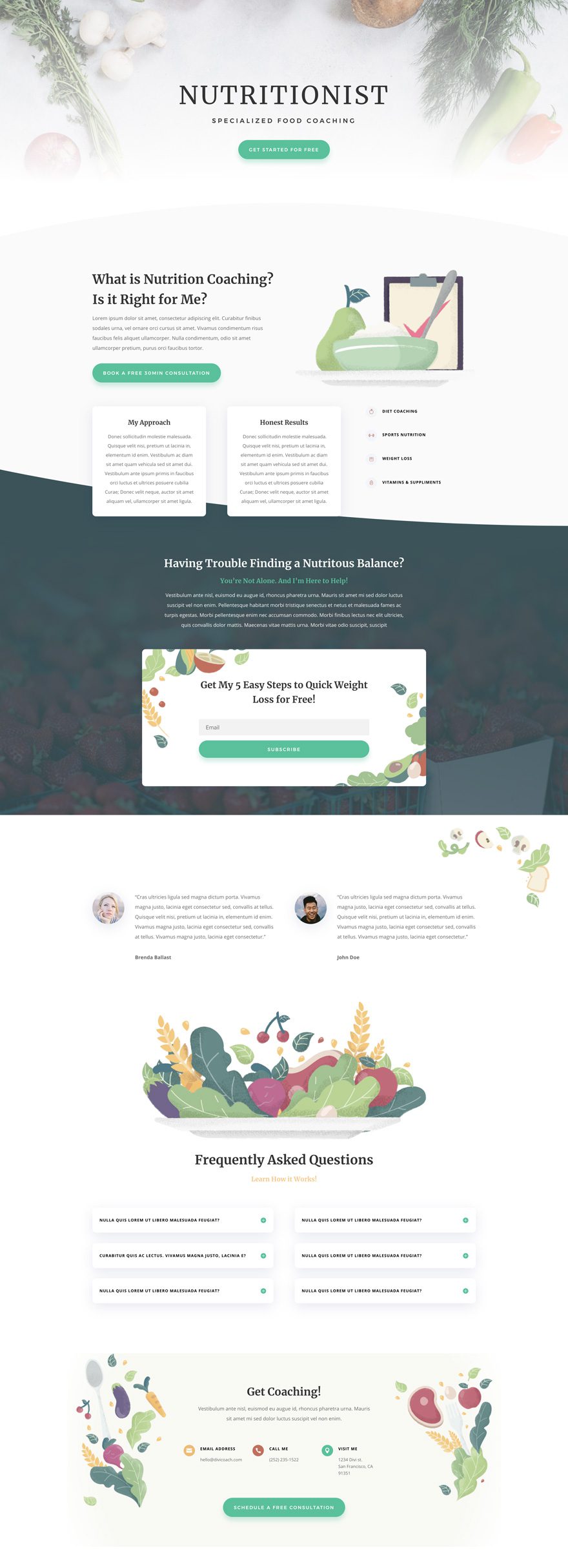 divi nutritionist layout pack