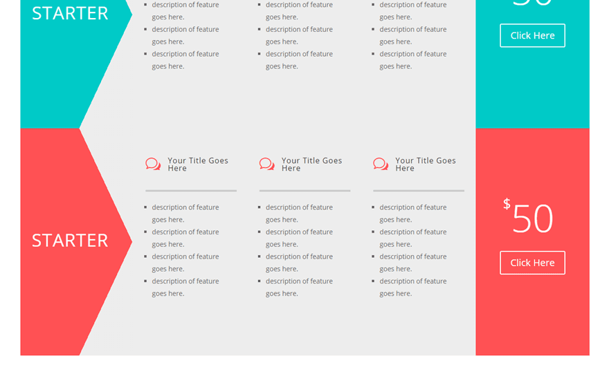 divi horizontal pricing tables