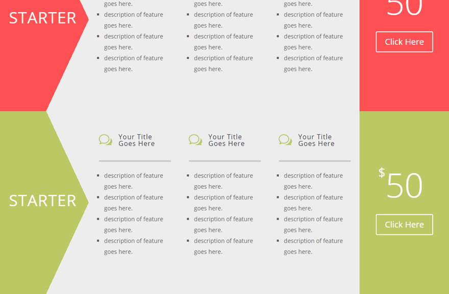 divi horizontal pricing tables