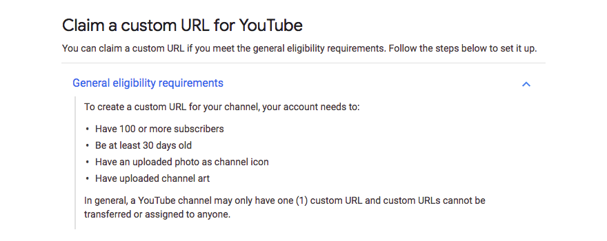 YouTube custom URL requirements