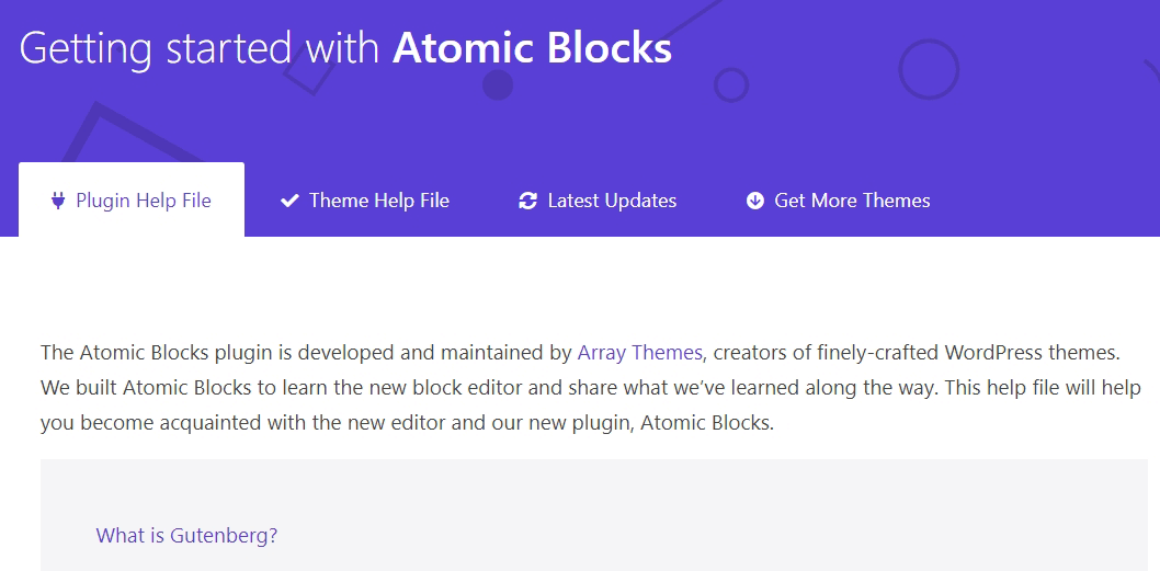 The Atomic Blocks welcome page.
