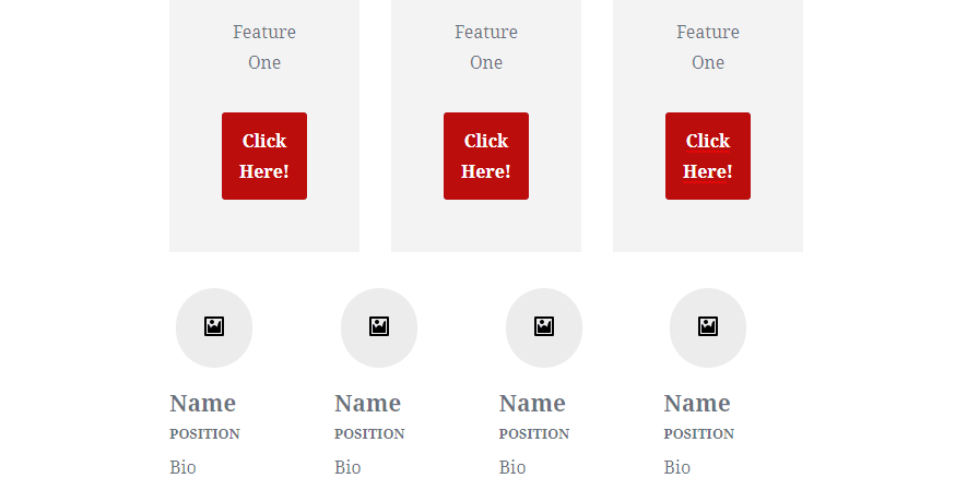 Pricing tables and team member blocks.