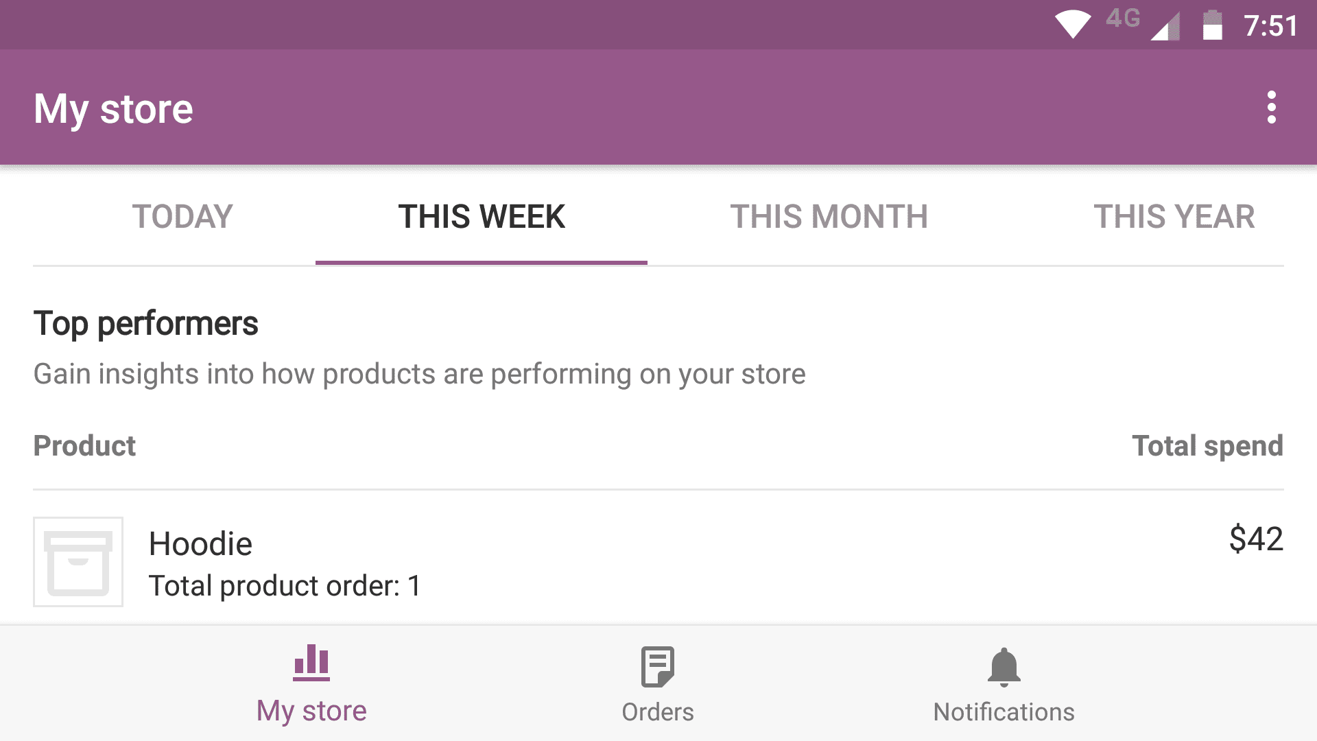 Our first order showing up on the app.