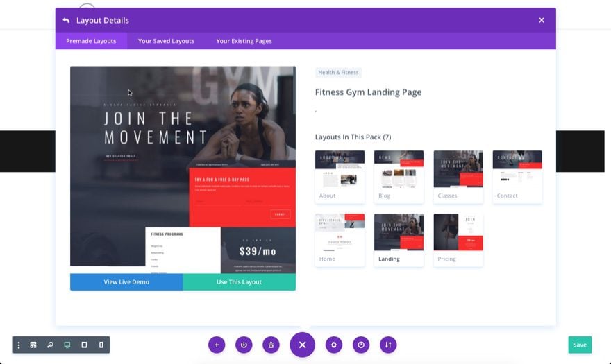 divi fitness gym layout pack