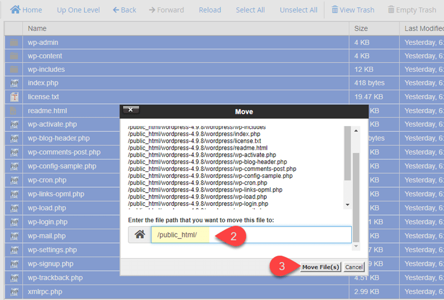 move wordpress files to root