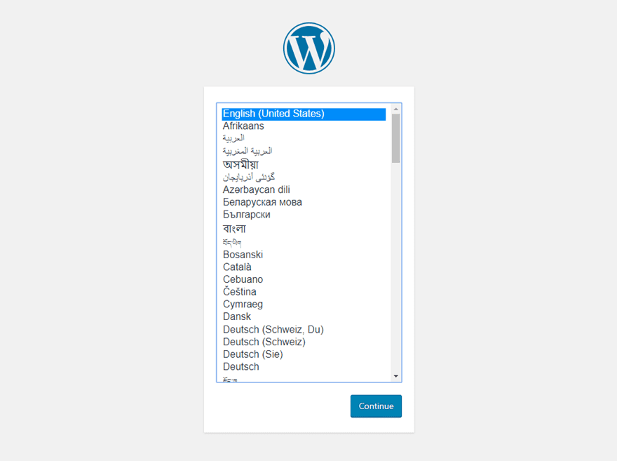 select language for wordpress install