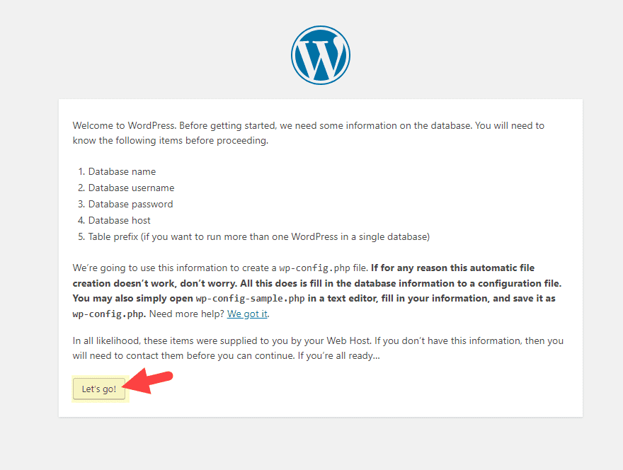 database credentials for wordpress