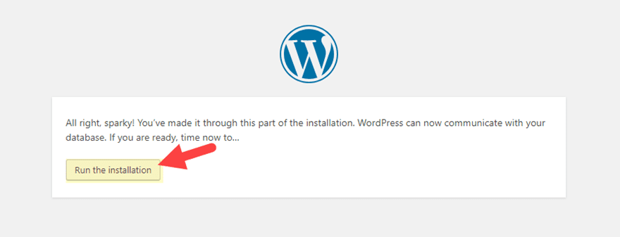 run wordpress install