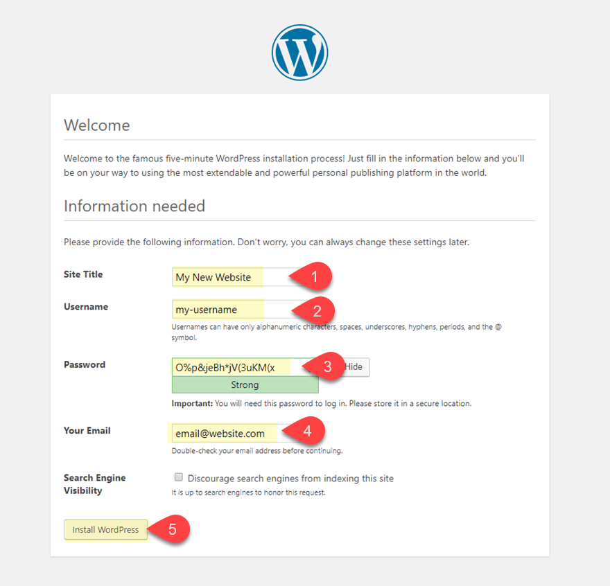 wordpress site information