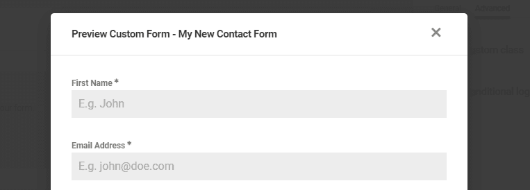 Previewing your contact form.