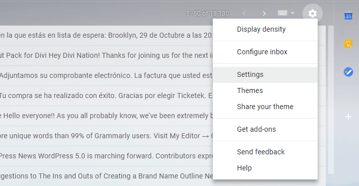 Opening Gmail's settings.
