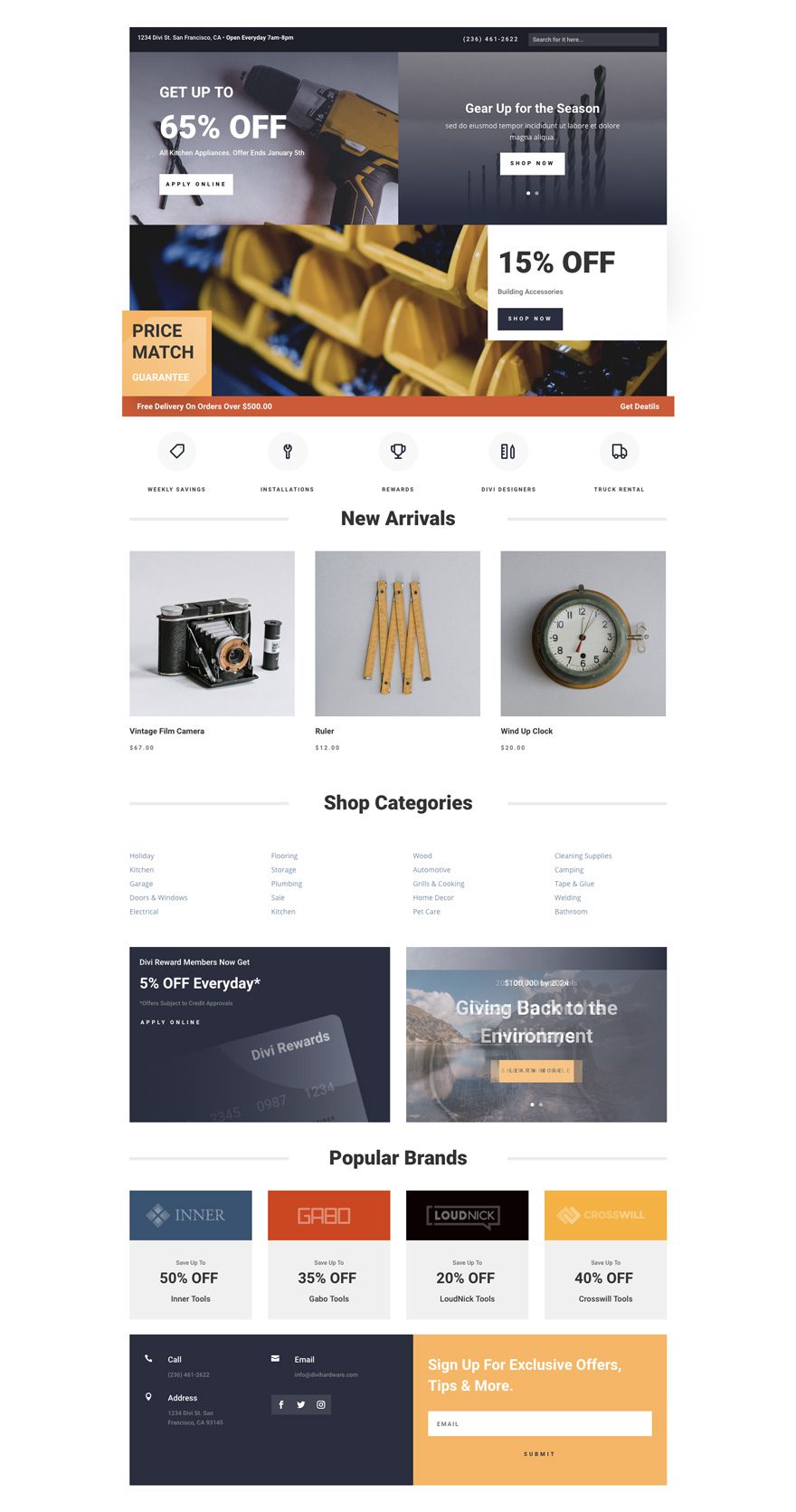 divi hardware store layout pack