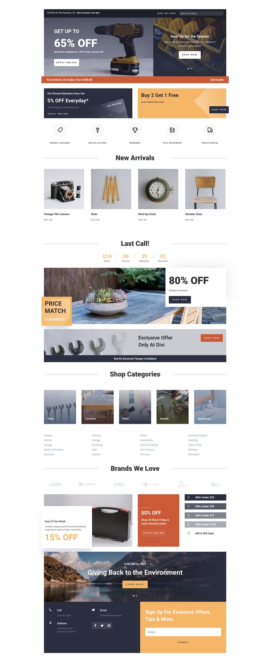 divi hardware store layout pack